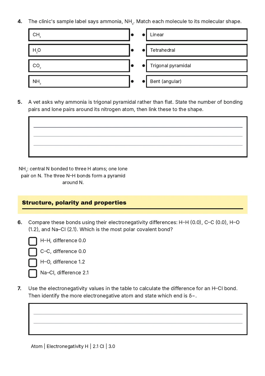 Molecular Structure Exploration, page 2 of 3: Structure, polarity and properties