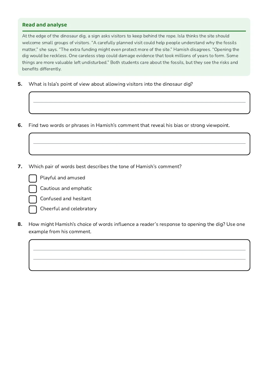 Voice and Point of View, page 2 of 3: Read and analyse