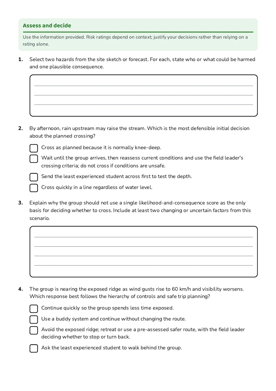 Outdoor Risk Management Worksheet, page 2 of 4: Assess and decide