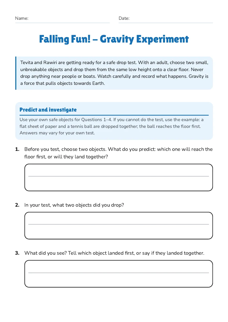 Falling Fun! - Gravity Experiment, page 1 of 3: Predict and investigate