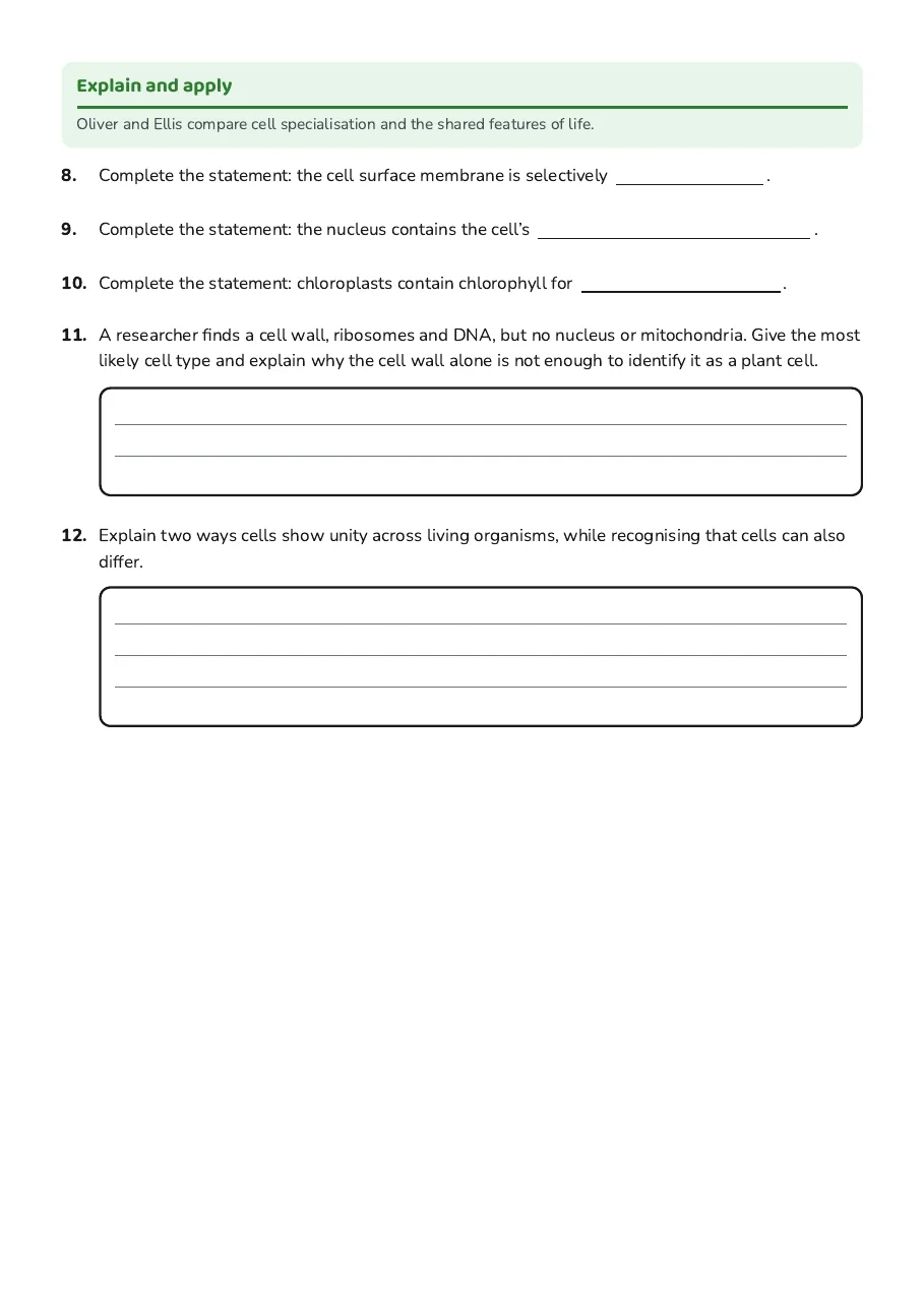 Cell Structure and Function, page 3 of 3: Explain and apply