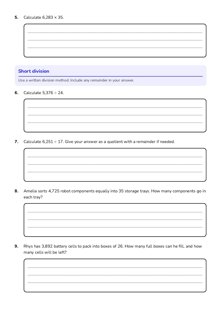 Long Multiplication Division Practice, page 2 of 3: Short division