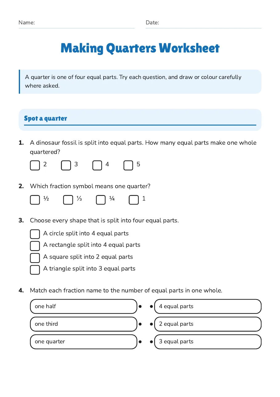 Making Quarters Worksheet, page 1 of 3: Spot a quarter