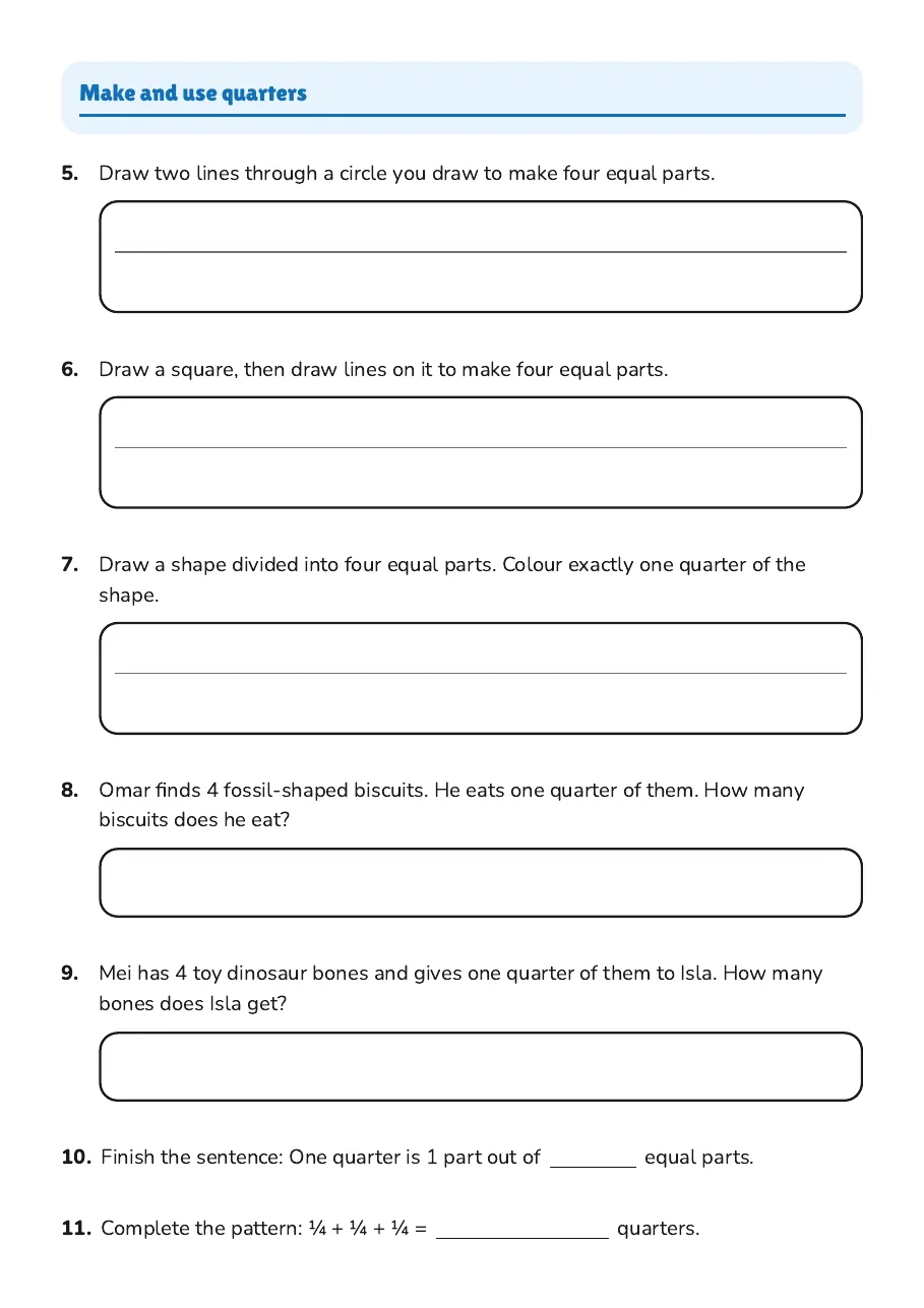 Making Quarters Worksheet, page 2 of 3: Make and use quarters