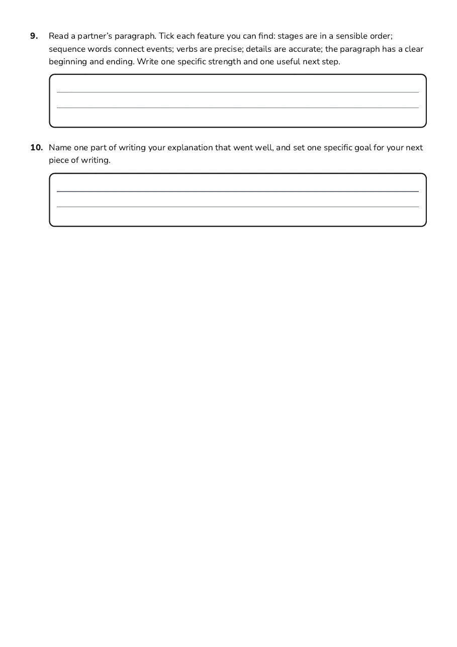 Plant Life Cycle Writing, page 3 of 3: 9. Read a partner’s paragraph. Tick each feature you can find: stages are in a sensible…