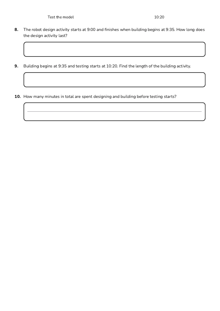 Daily Activity Timetable Worksheet, page 4 of 4: Test the model 10:20