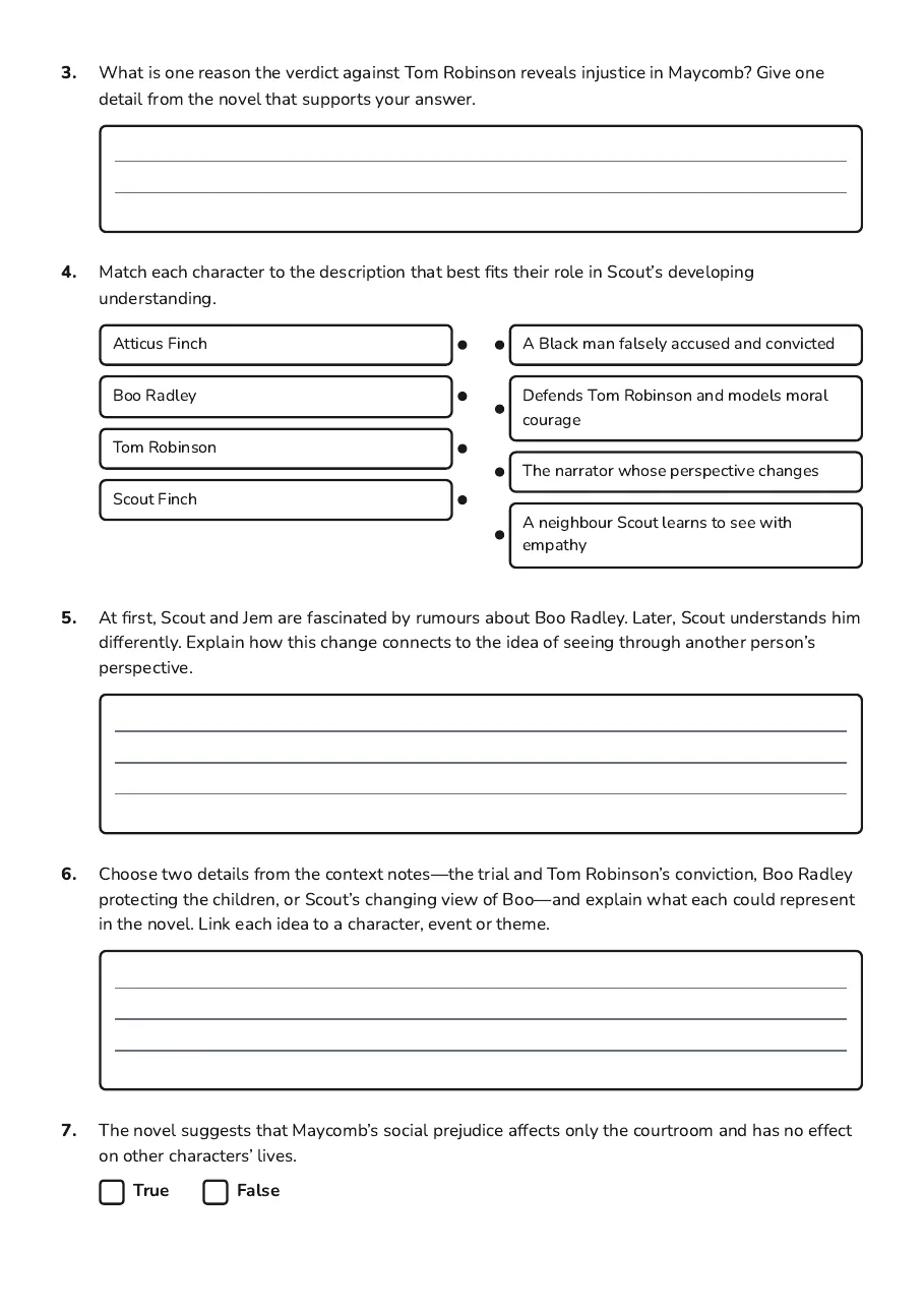To Kill a Mockingbird: Context, Characters and Themes, page 2 of 3: 3. What is one reason the verdict against Tom Robinson reveals injustice in Maycomb? Give…