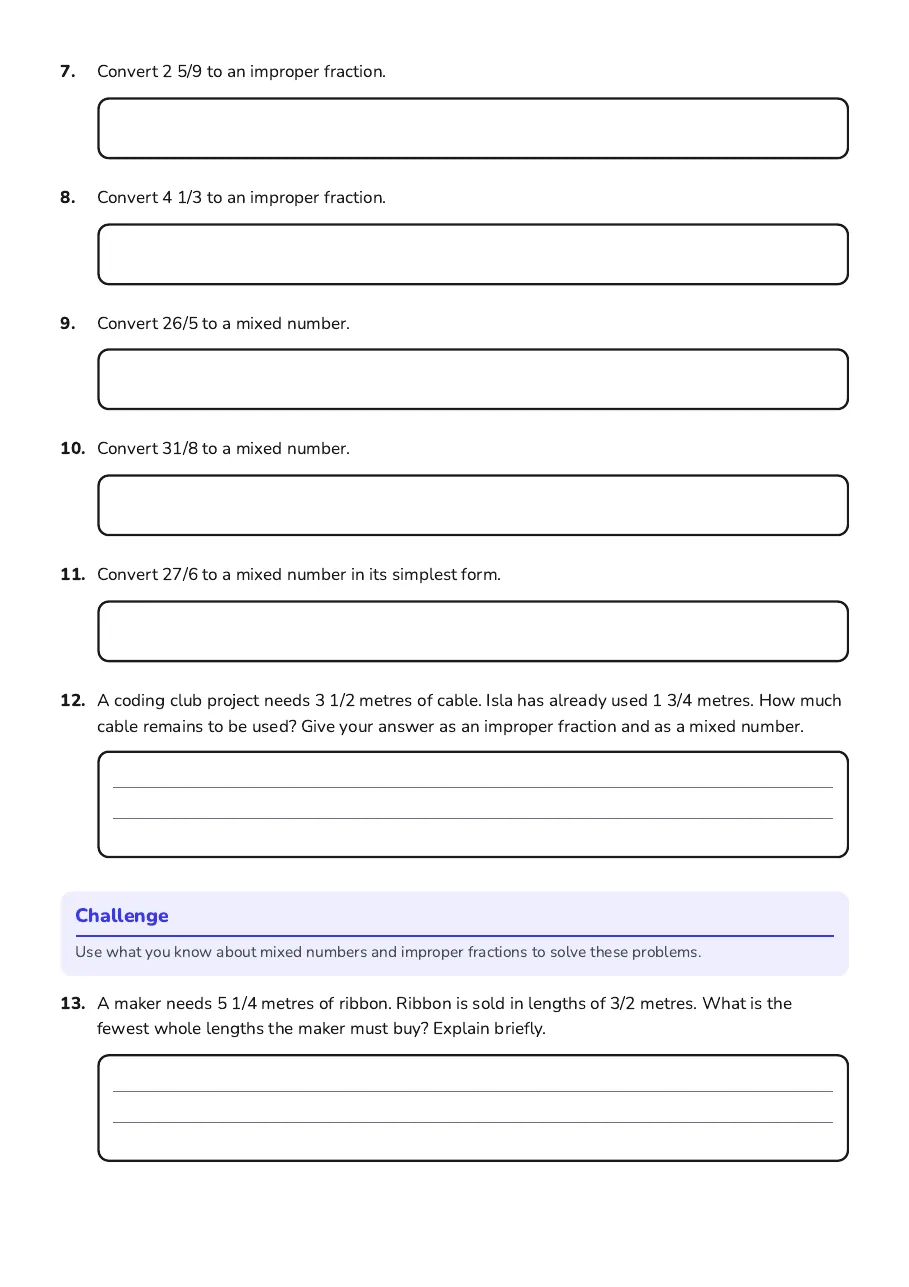 Mastering Mixed Improper Fractions, page 2 of 3: Challenge