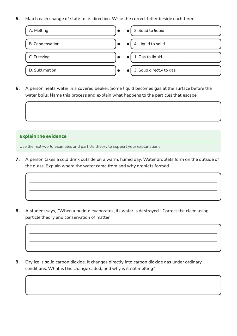States of Matter, page 2 of 3: Explain the evidence