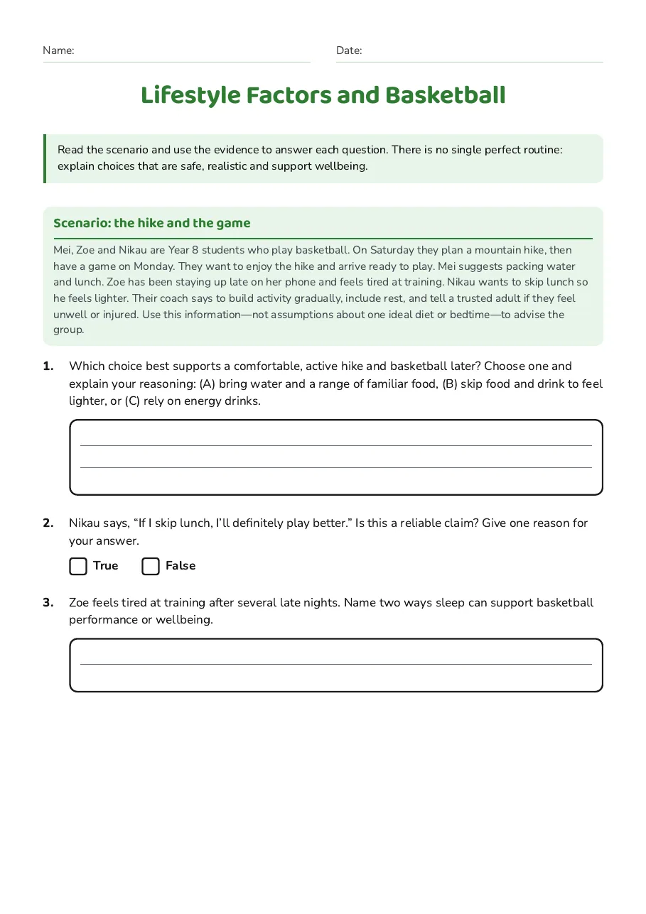 Lifestyle Factors and Basketball, page 1 of 3: Scenario: the hike and the game