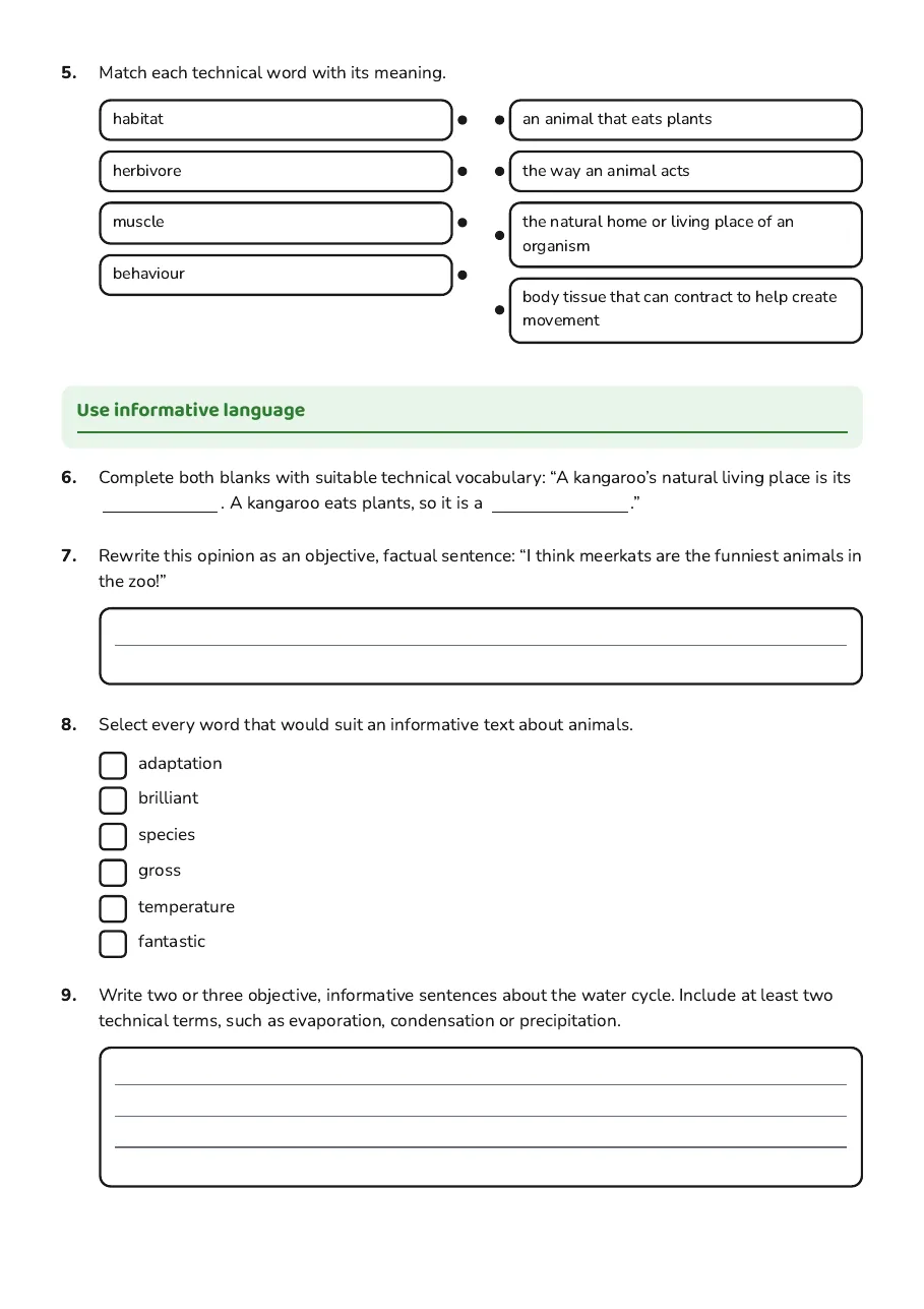 Informative Writing Language Features, page 2 of 3: Use informative language