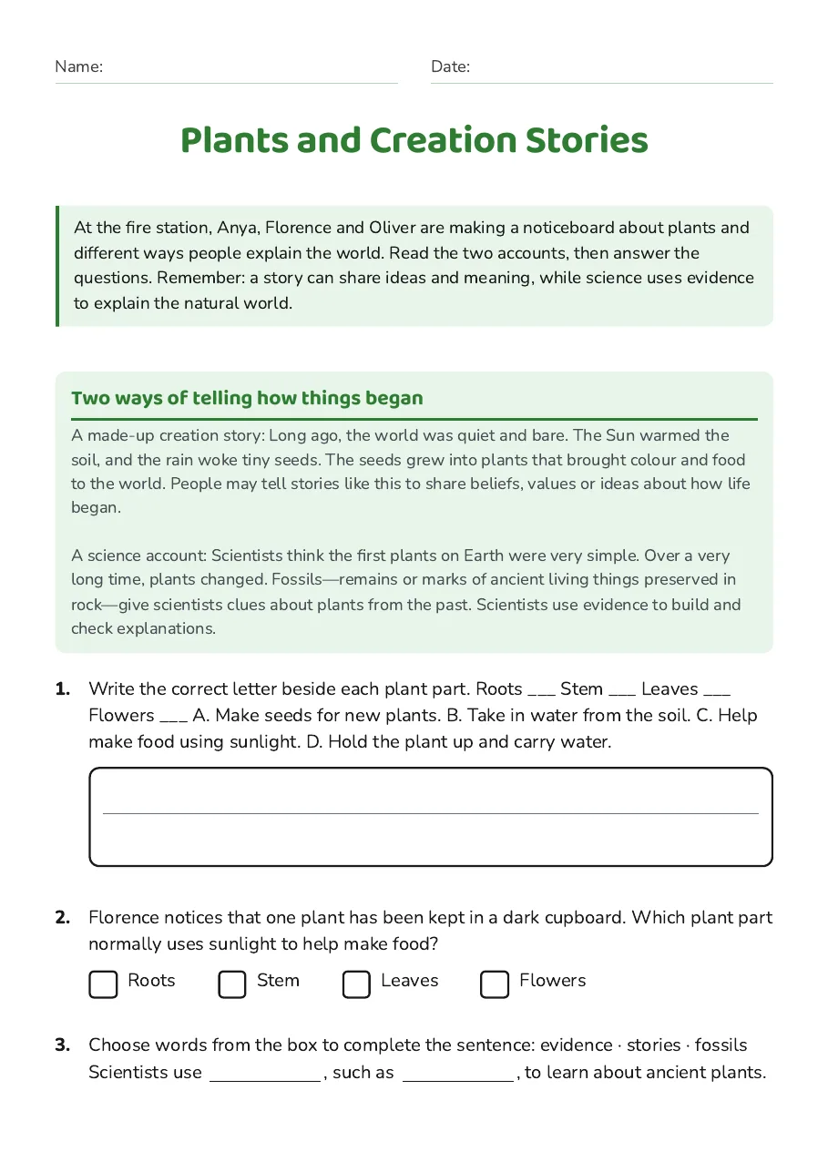 Plants and Creation Stories, page 1 of 3: Two ways of telling how things began