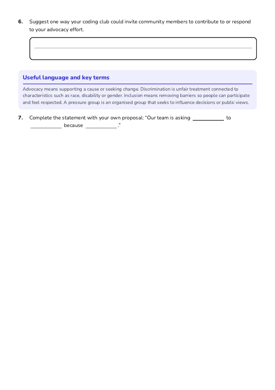 Advocacy Role-Play Cards, page 3 of 3: Useful language and key terms