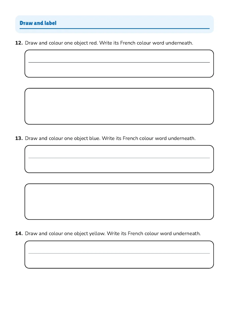 French Primary Colours, page 3 of 4: Draw and label