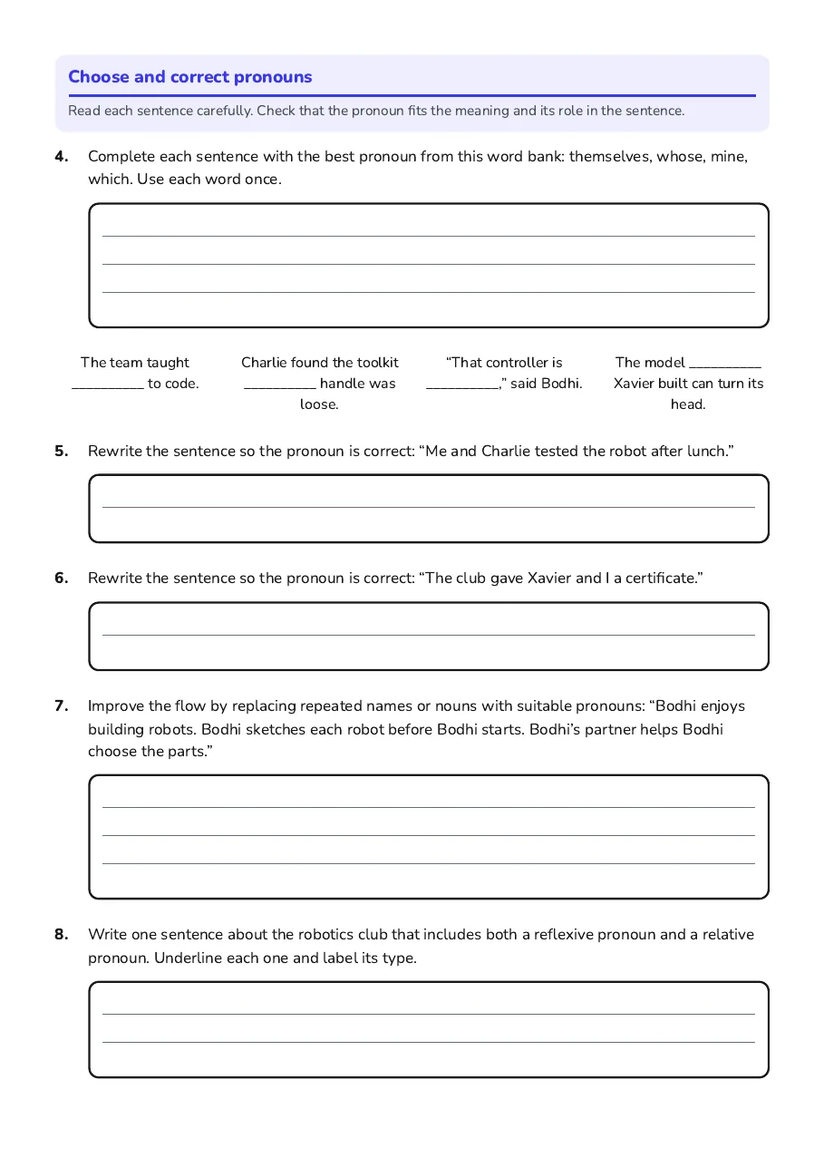 Advanced Pronoun Use, page 2 of 3: Choose and correct pronouns