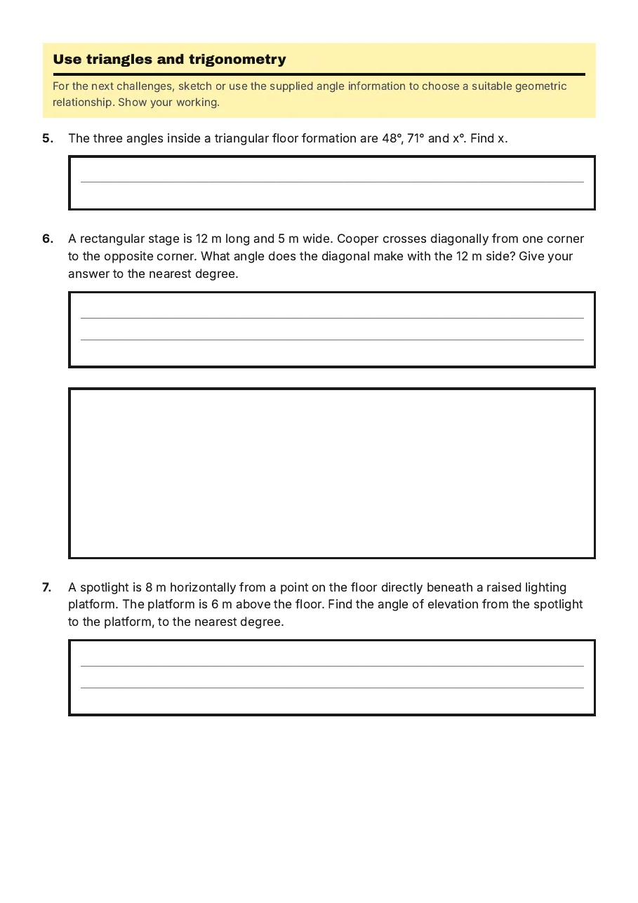 Angles in Sports Scenarios, page 2 of 3: Use triangles and trigonometry