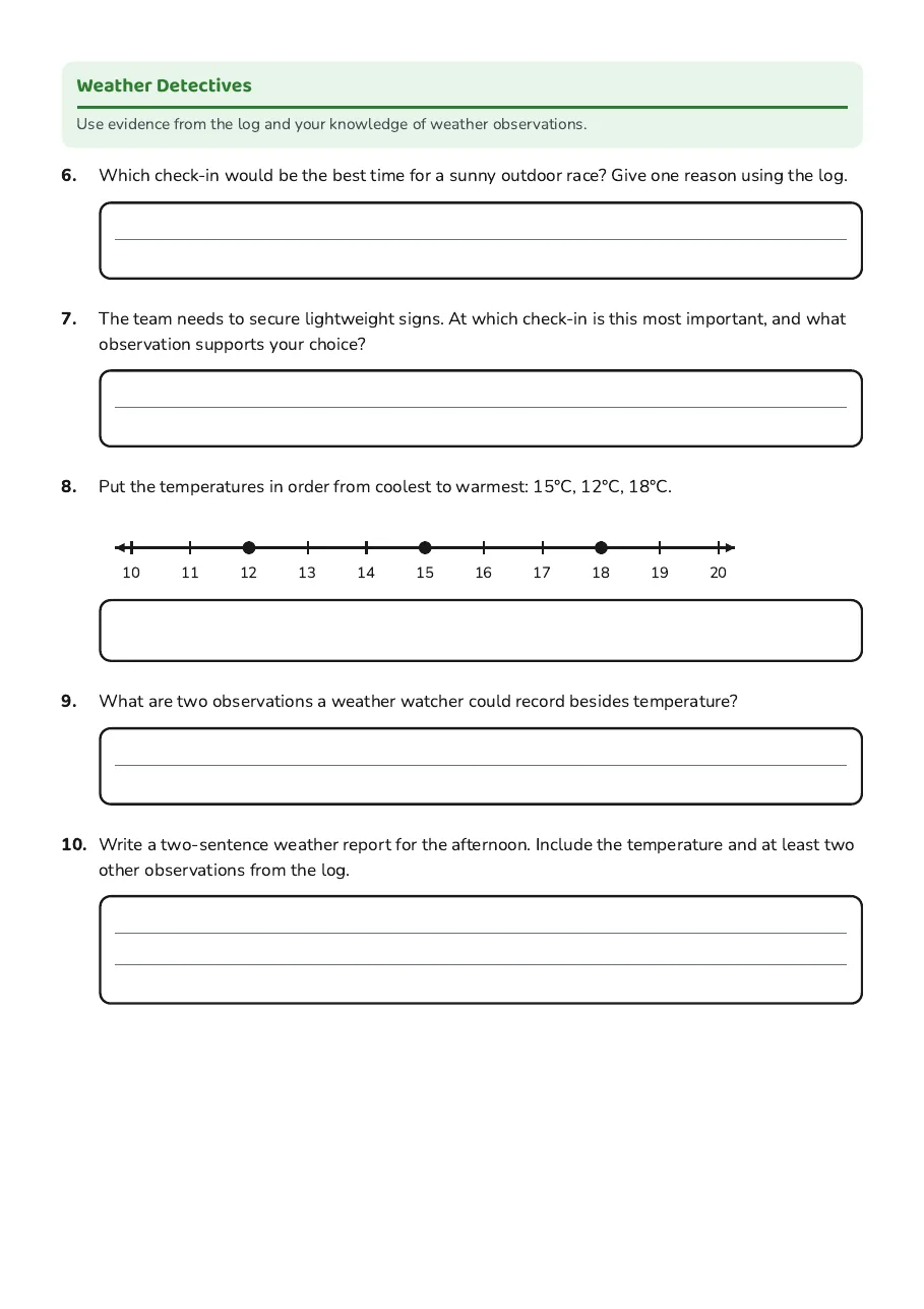 Weather Observation Sheet, page 2 of 2: Weather Detectives