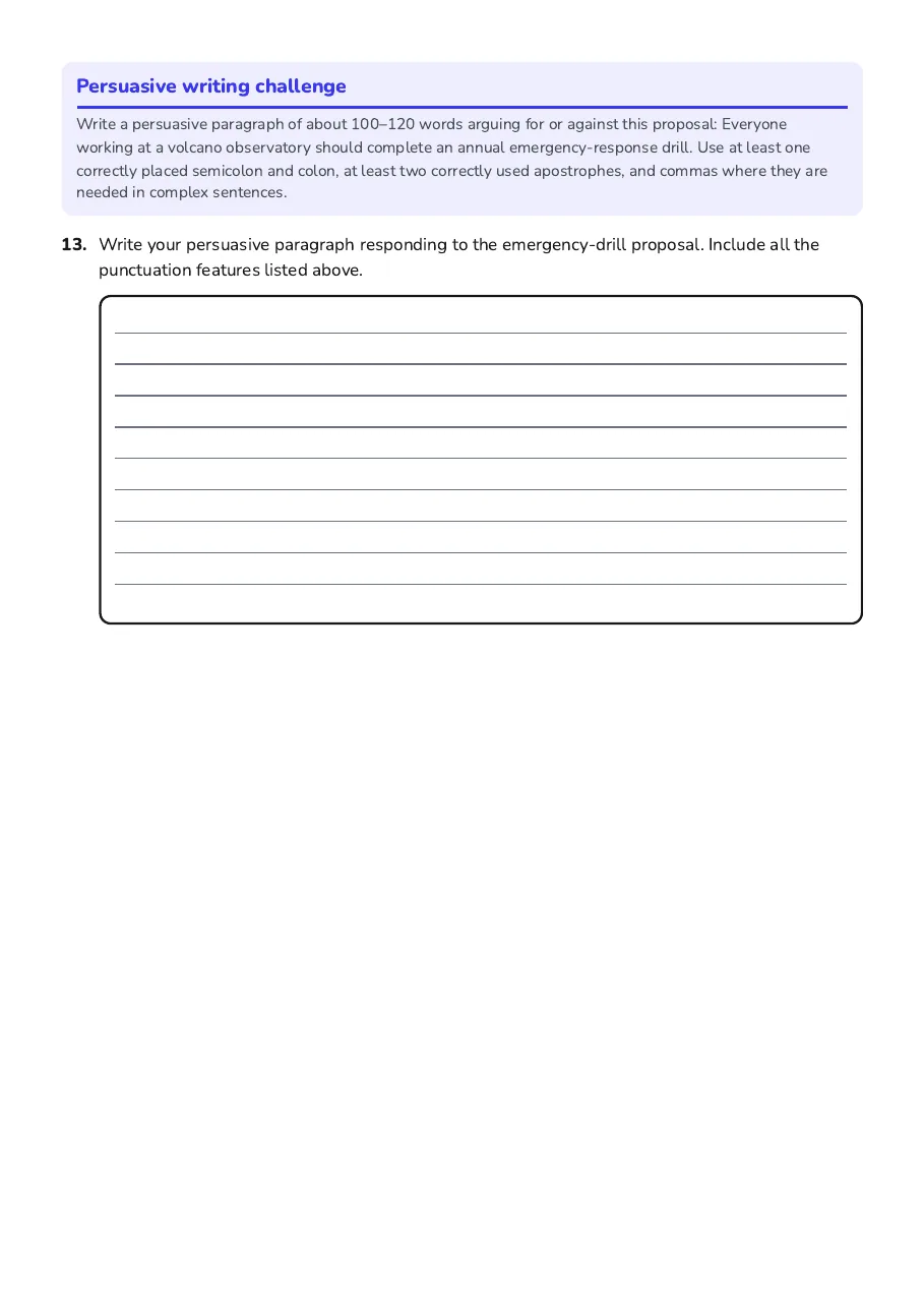 Year 10 Punctuation Practice, page 3 of 3: Persuasive writing challenge