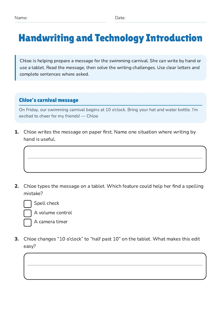 Handwriting and Technology Introduction, page 1 of 3: Chloe’s carnival message