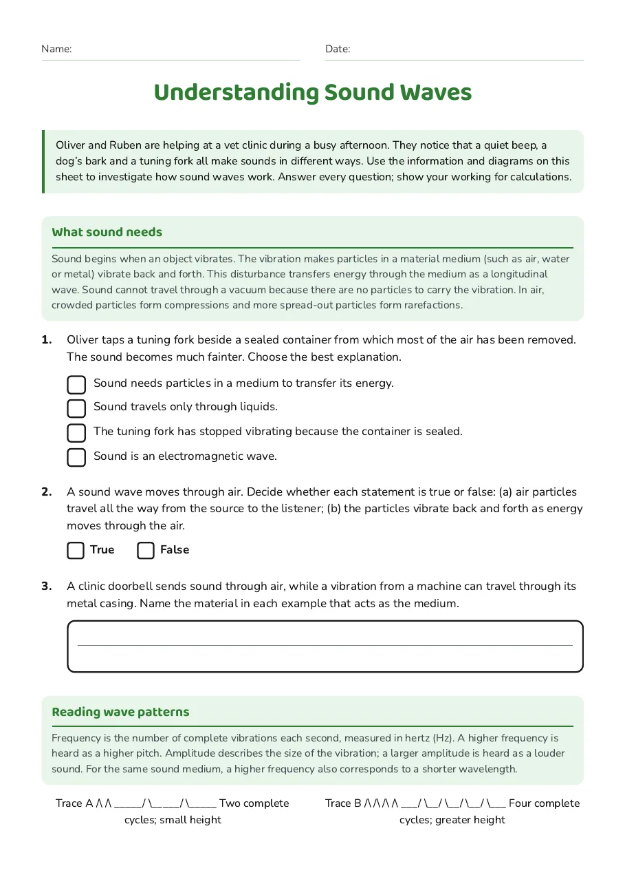 Understanding Sound Waves, page 1 of 3: What sound needs, Reading wave patterns
