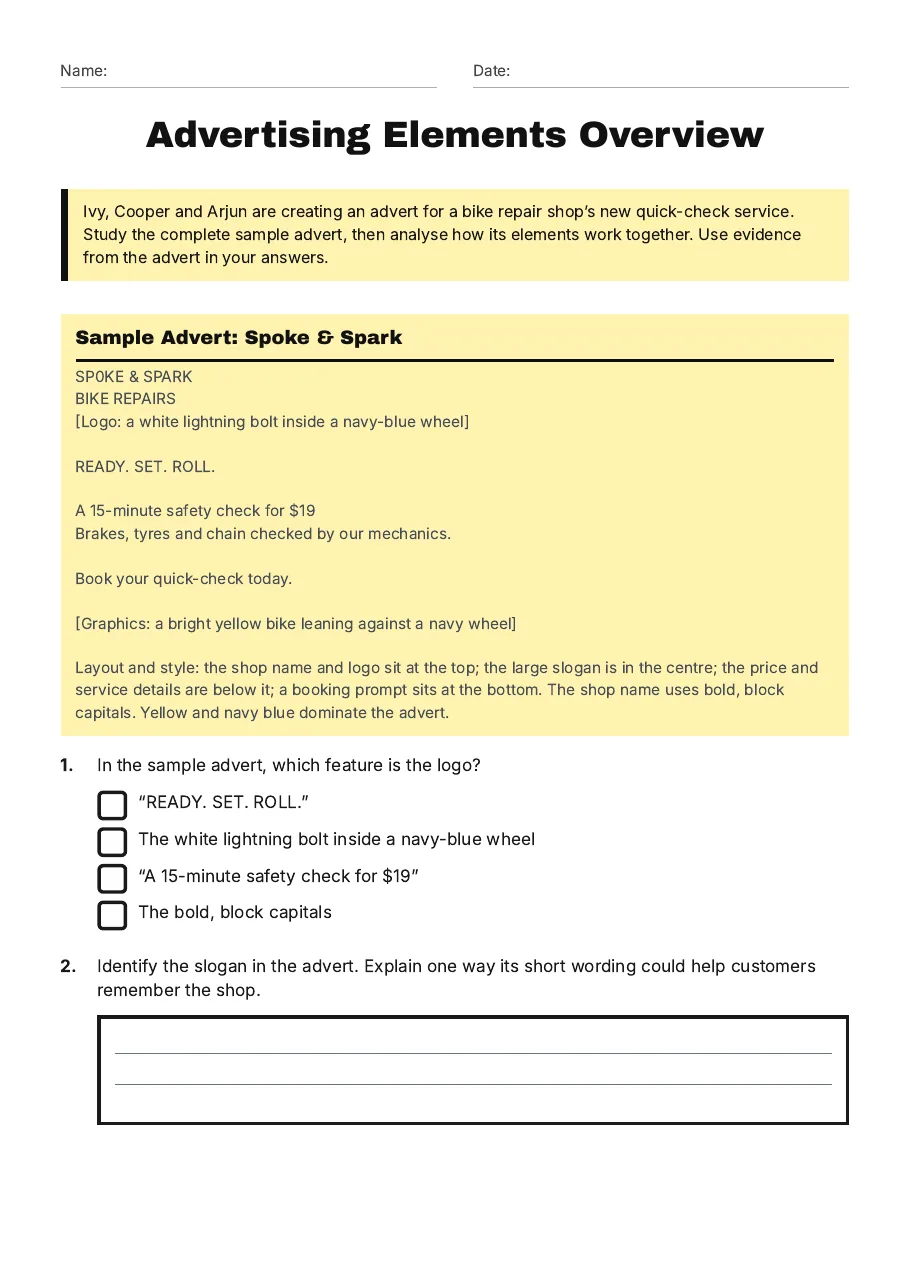 Advertising Elements Overview, page 1 of 3: Sample Advert: Spoke & Spark