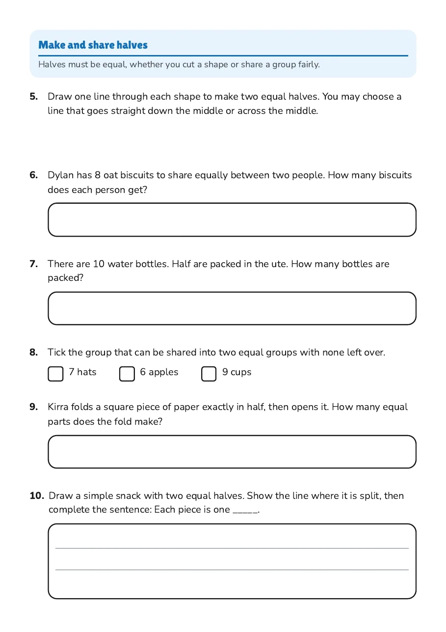 Identifying and Creating Halves, page 2 of 2: Make and share halves