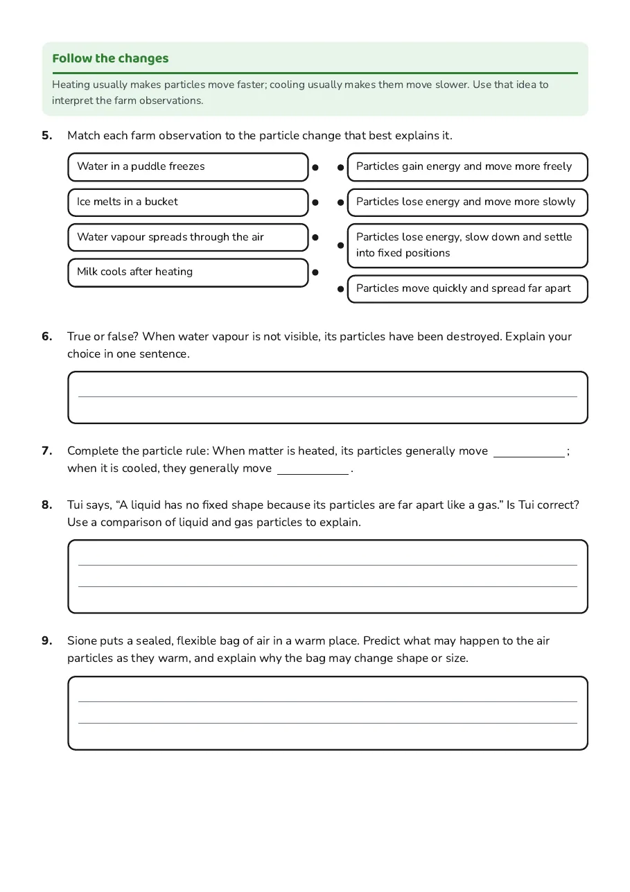 Particle Theory of Matter, page 2 of 3: Follow the changes