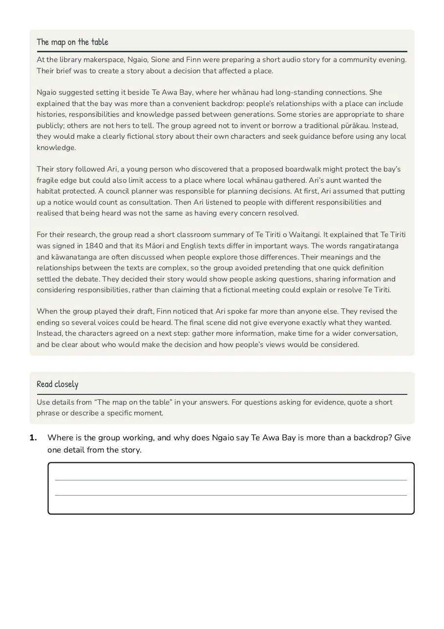 Māori Storytelling and Treaty, page 2 of 4: The map on the table, Read closely