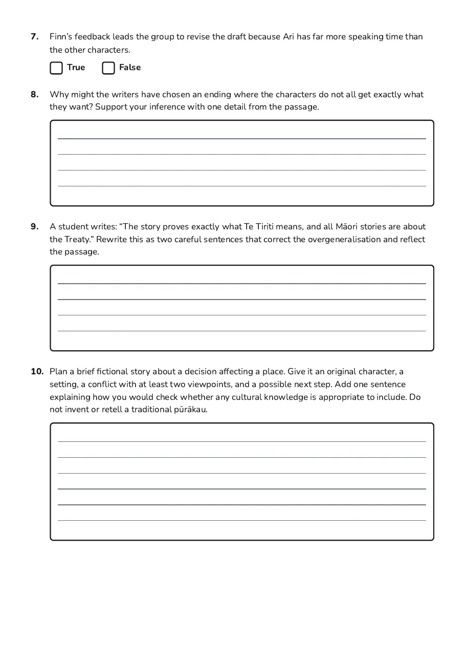Māori Storytelling and Treaty, page 4 of 4: 7. Finn’s feedback leads the group to revise the draft because Ari has far more speaking…