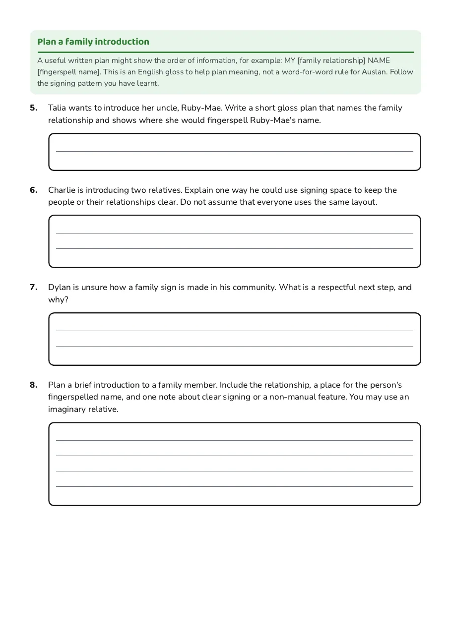 Auslan Family Signs, page 2 of 3: Plan a family introduction