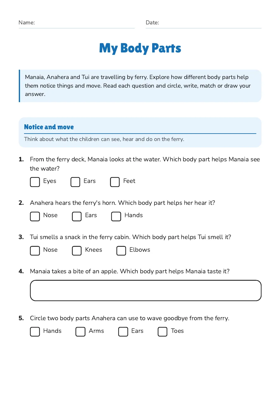 My Body Parts, page 1 of 3: Notice and move