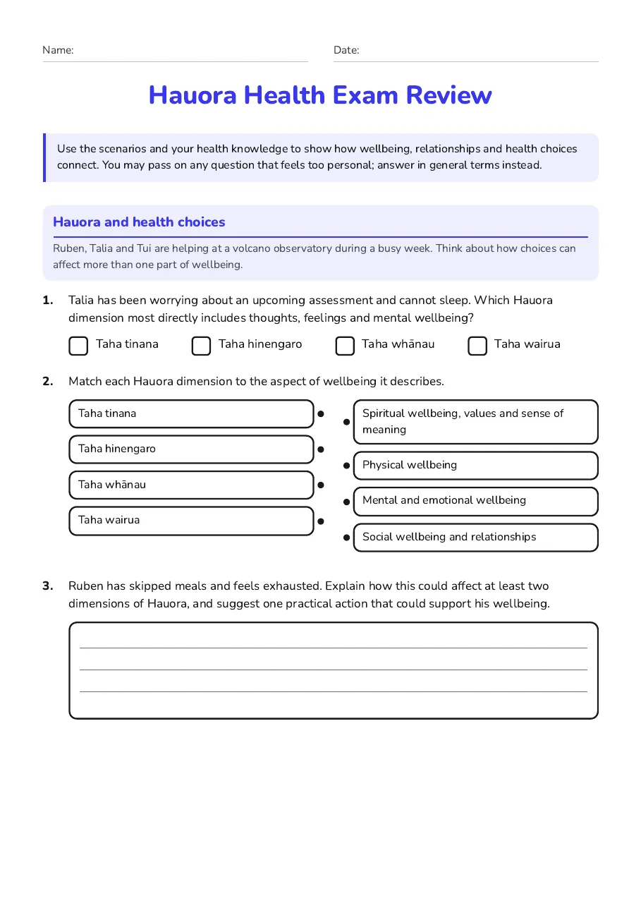 Hauora Health Exam Review, page 1 of 3: Hauora and health choices