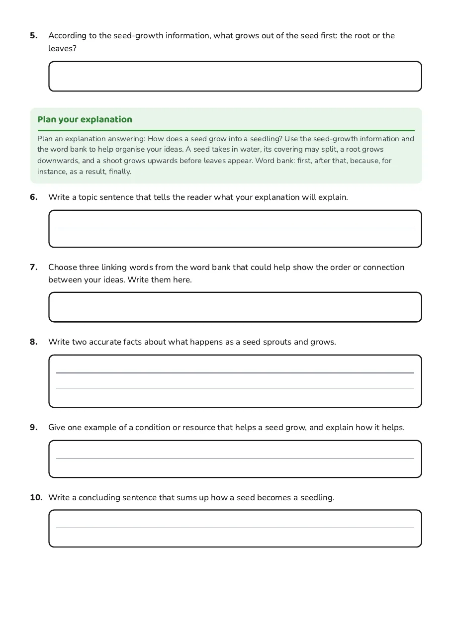 Explanation Writing Practice, page 2 of 3: Plan your explanation