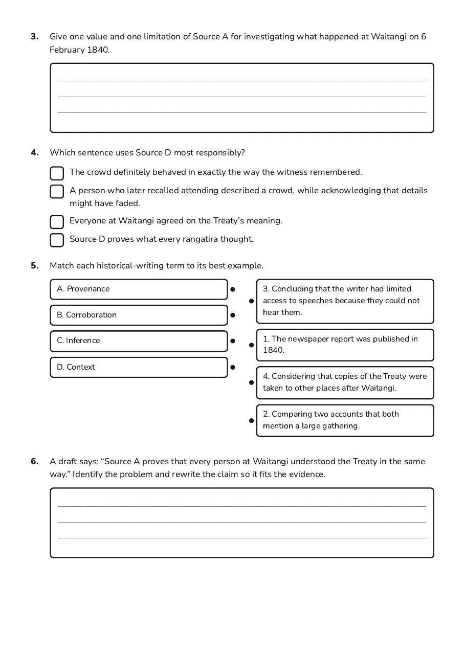 Using Historical Evidence, page 2 of 3: 3. Give one value and one limitation of Source A for investigating what happened at…