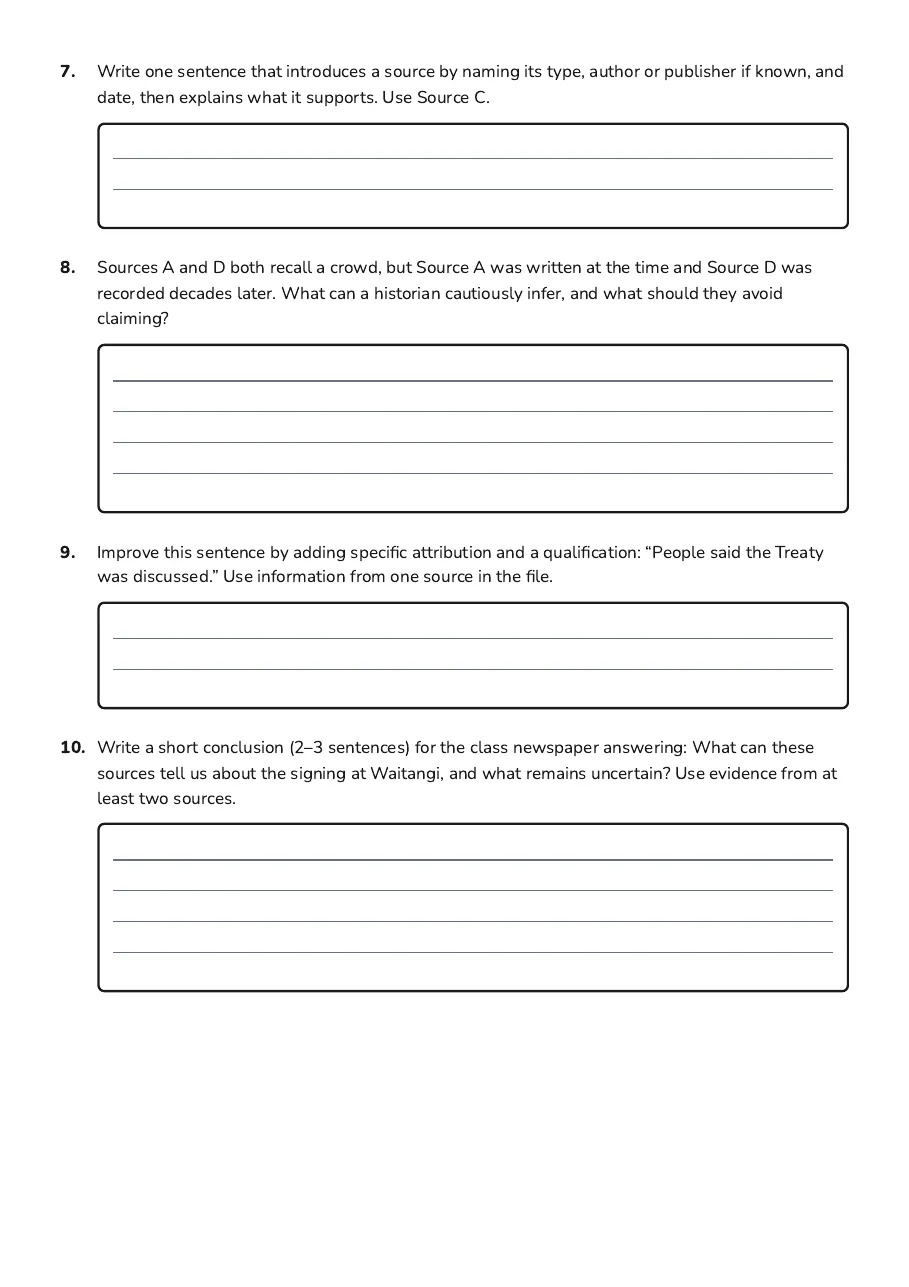 Using Historical Evidence, page 3 of 3: 7. Write one sentence that introduces a source by naming its type, author or publisher if…