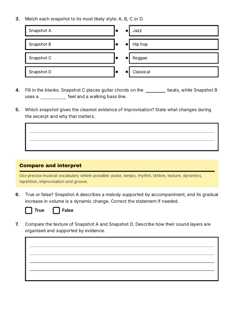 Music Style Listening Guide, page 2 of 3: Compare and interpret