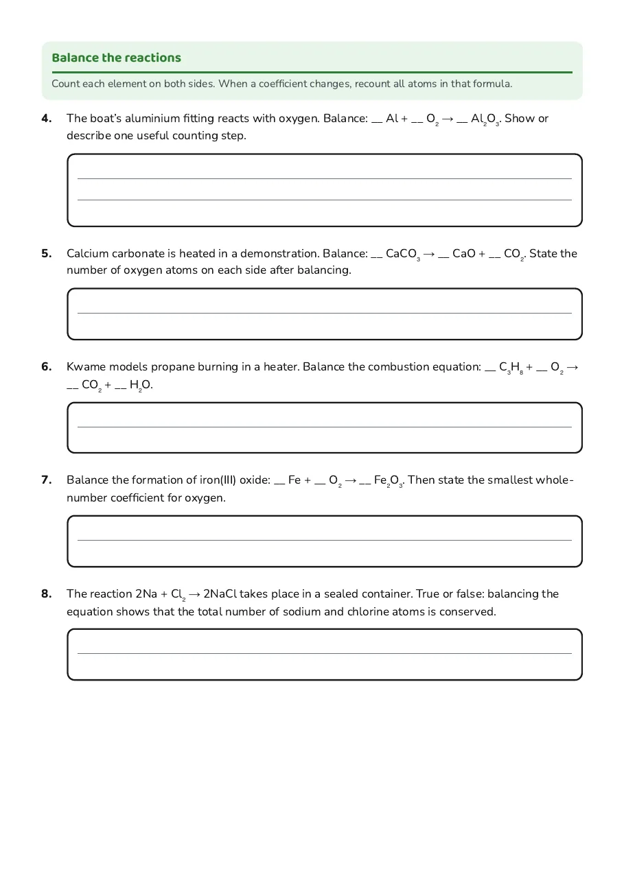 Balancing Chemical Equations, page 2 of 3: Balance the reactions