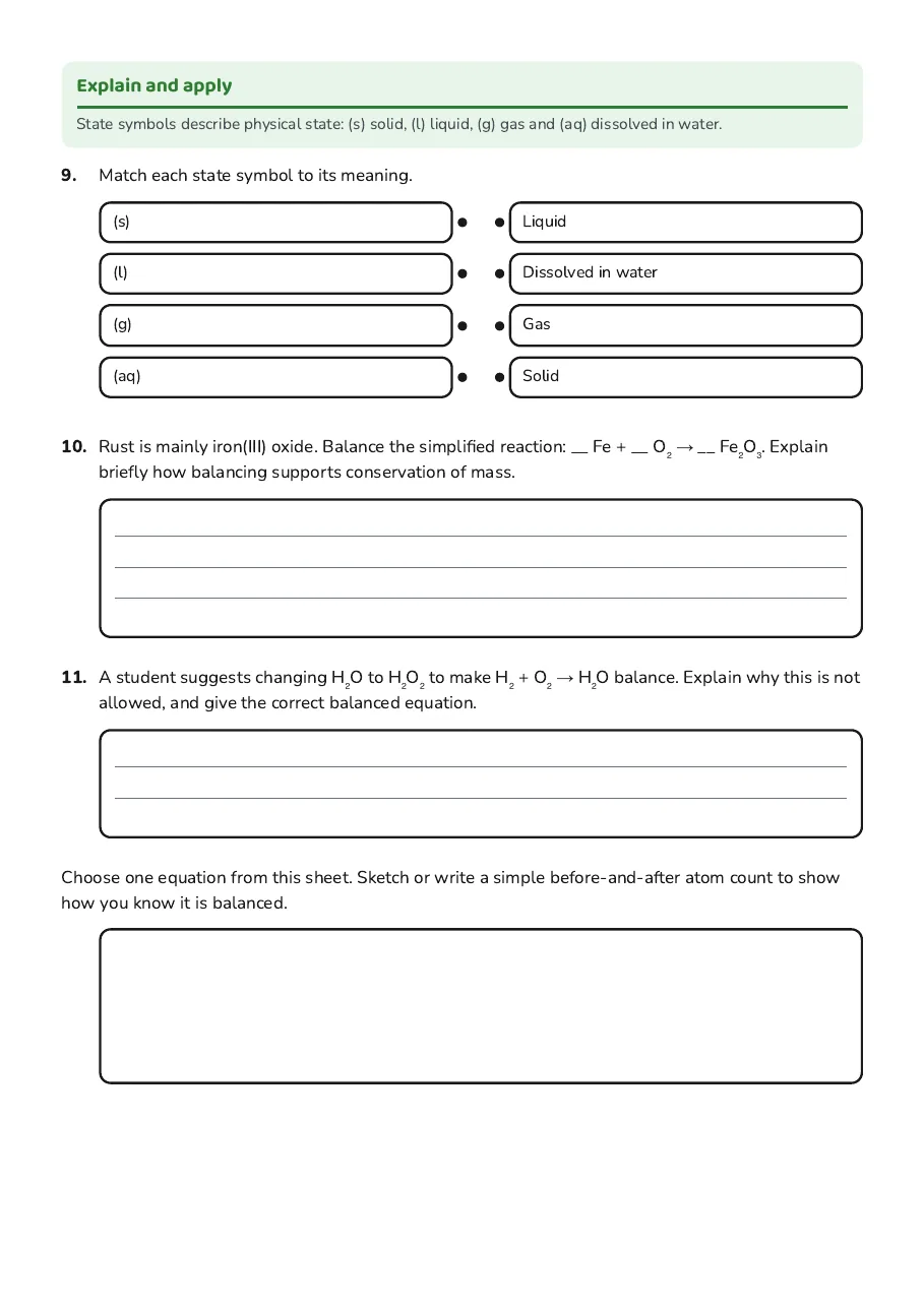 Balancing Chemical Equations, page 3 of 3: Explain and apply