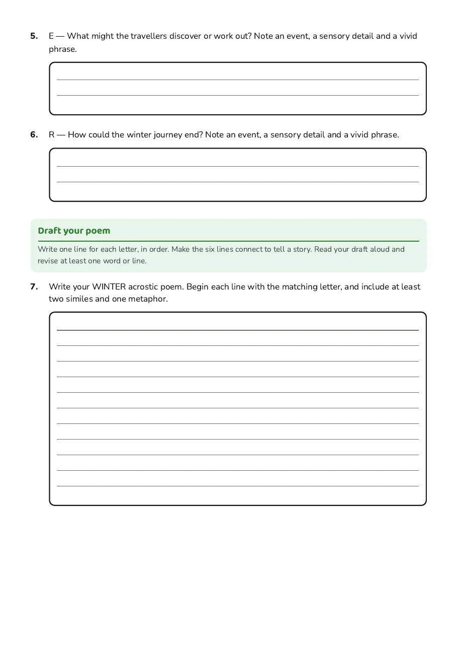 Winter Acrostic Planner and Draft, page 2 of 3: Draft your poem