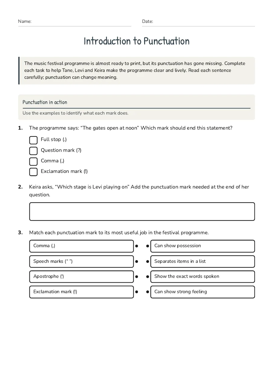 Introduction to Punctuation, page 1 of 3: Punctuation in action