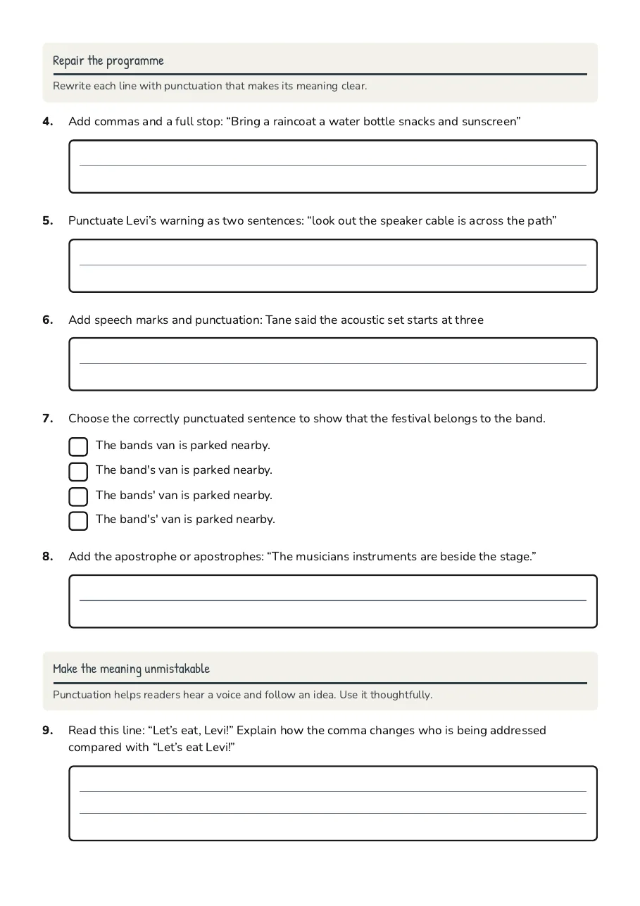 Introduction to Punctuation, page 2 of 3: Repair the programme, Make the meaning unmistakable