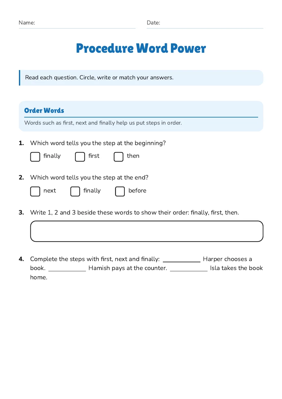 Procedure Word Power, page 1 of 2: Order Words