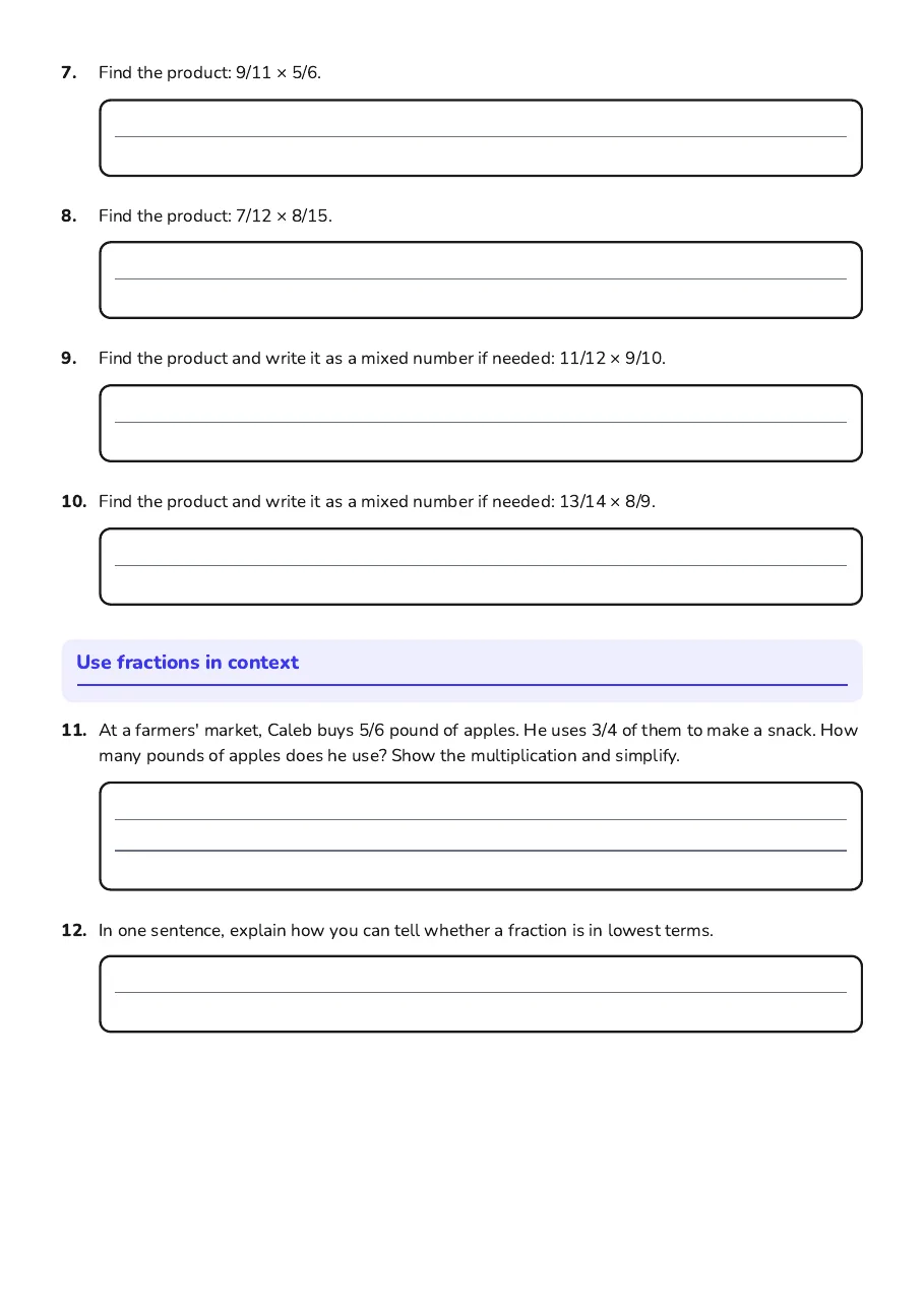 Fraction Multiplication Challenge, page 2 of 2: Use fractions in context