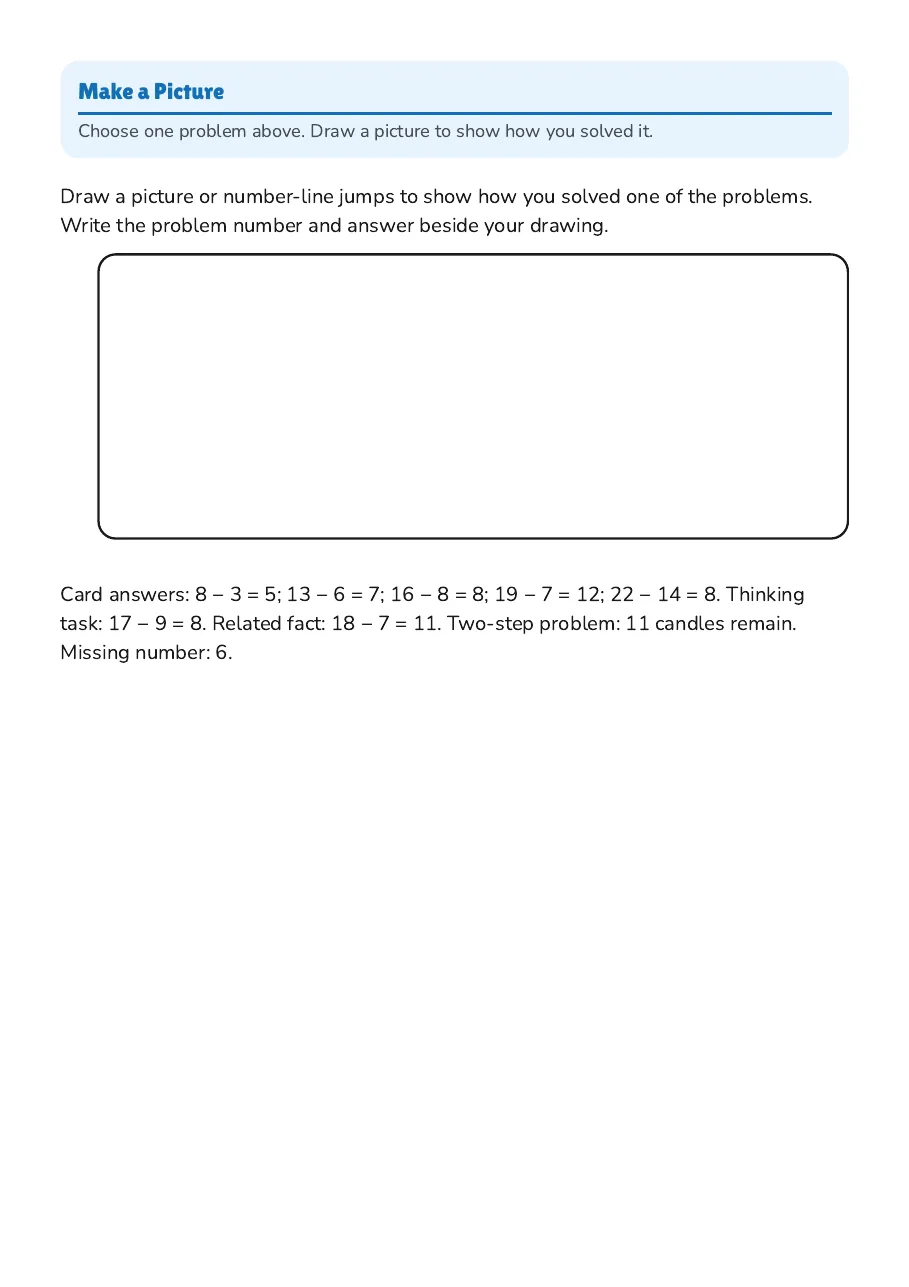 Candle Subtraction Activity Cards, page 4 of 4: Make a Picture