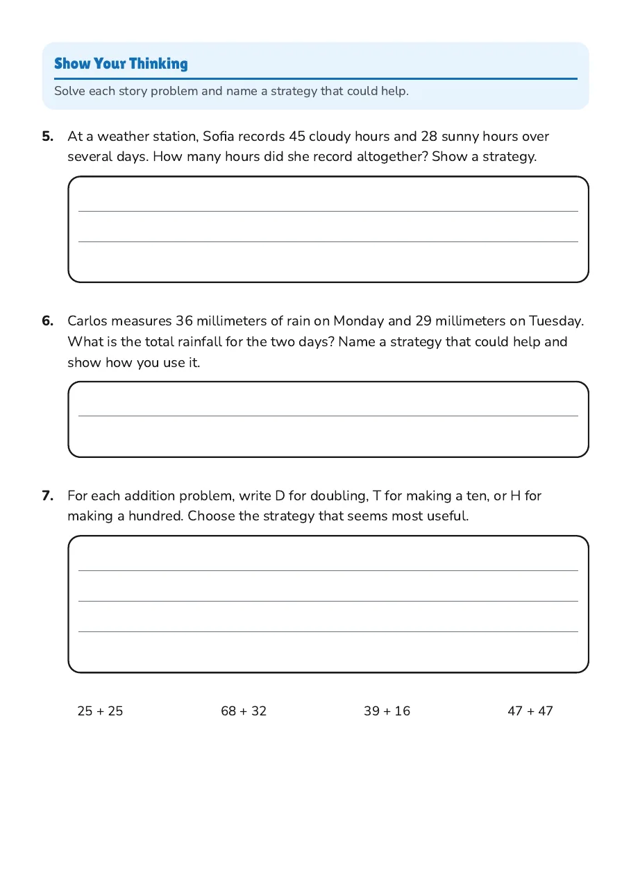 Addition Strategies Practice, page 2 of 3: Show Your Thinking