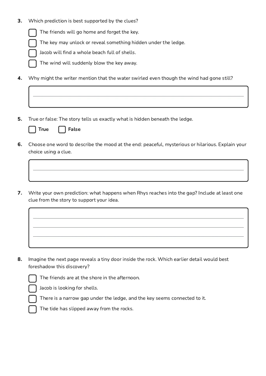 Book Prediction Worksheet, page 2 of 2: 3. Which prediction is best supported by the clues?