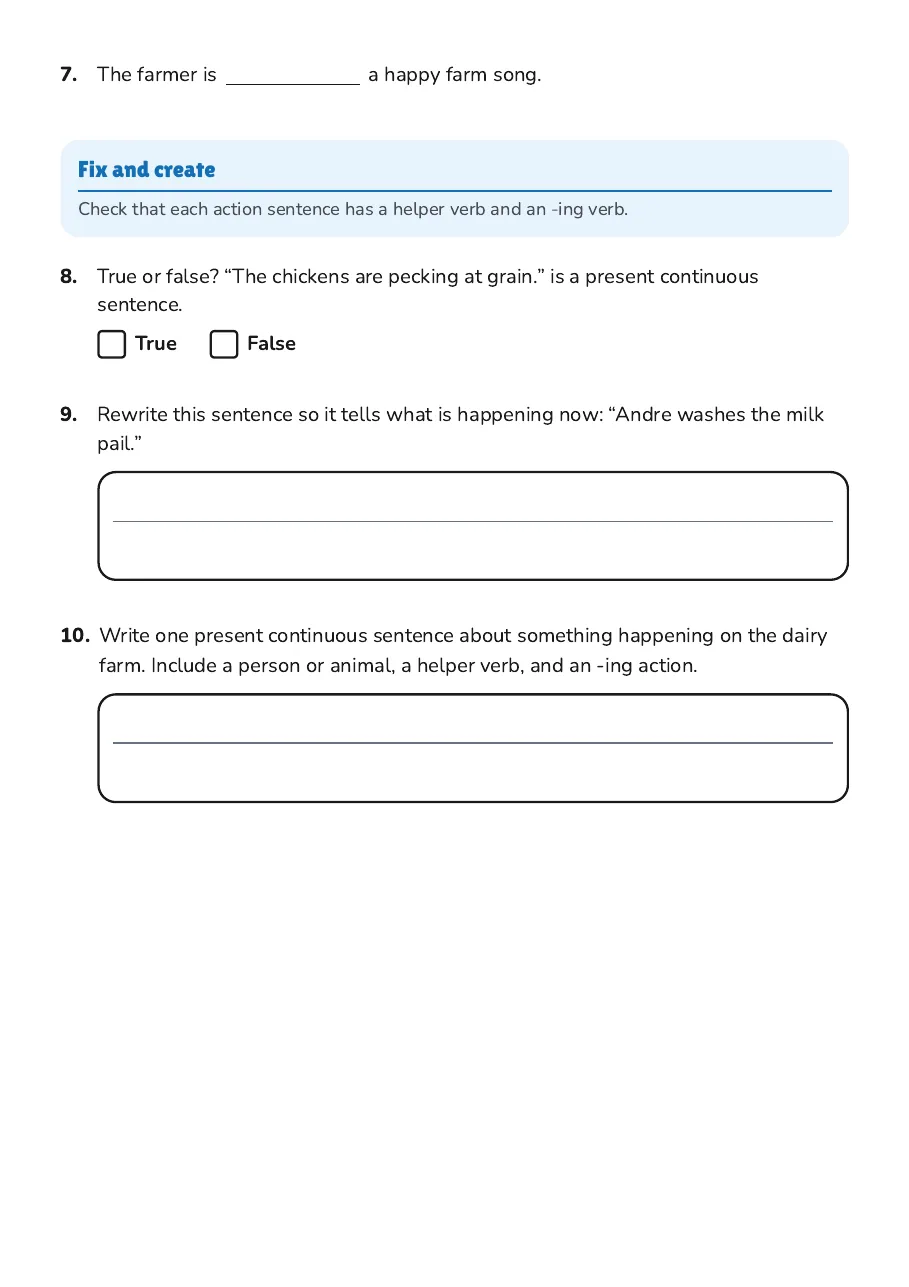 Present Continuous Verbs, page 2 of 2: Fix and create