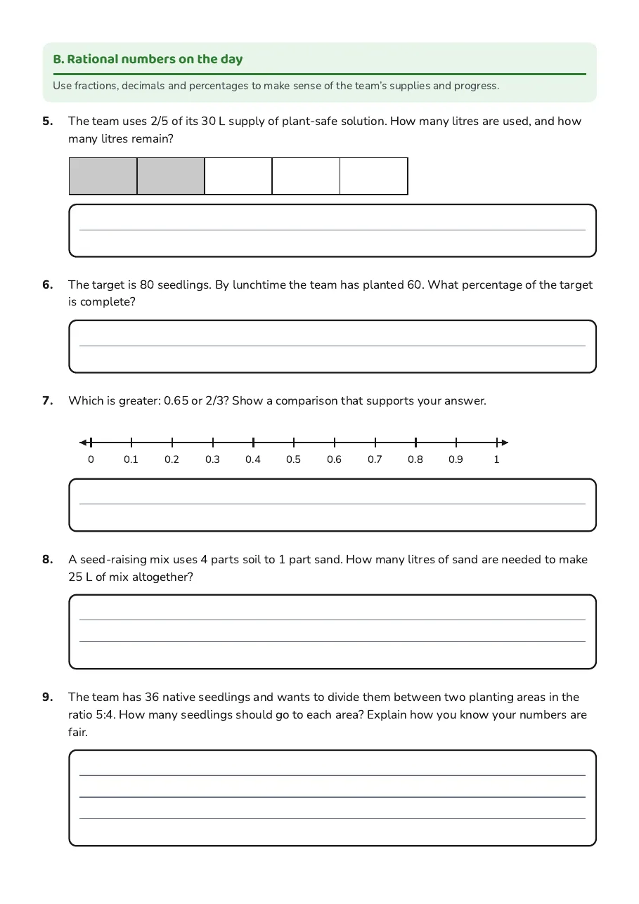 Rational Numbers Worksheet, page 2 of 3: B. Rational numbers on the day