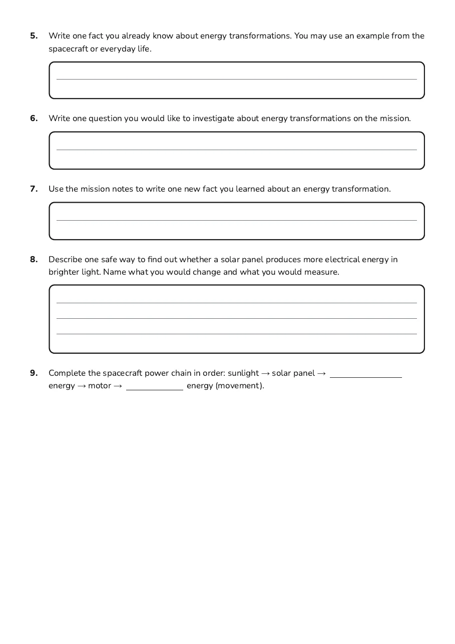 Energy Transformations KWLH Chart, page 2 of 2: 5. Write one fact you already know about energy transformations. You may use an example…