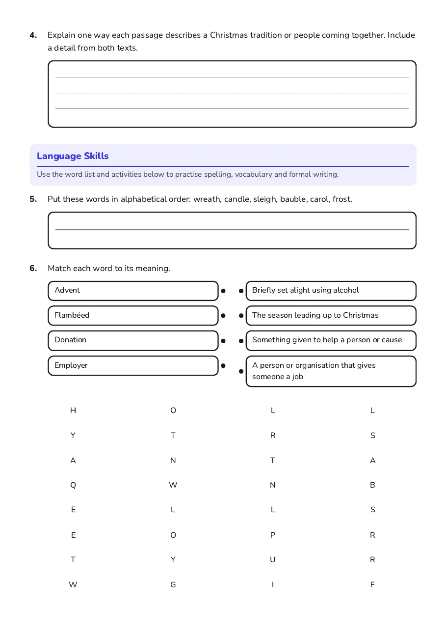 Christmas Reading Skills Exam, page 2 of 3: Language Skills